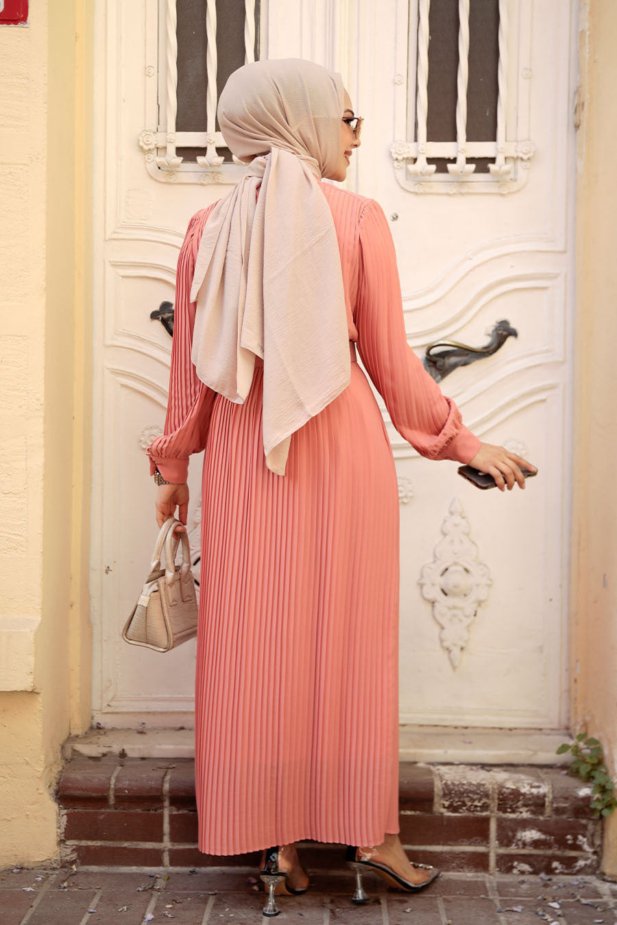 Salmon Pink Pleated Dress