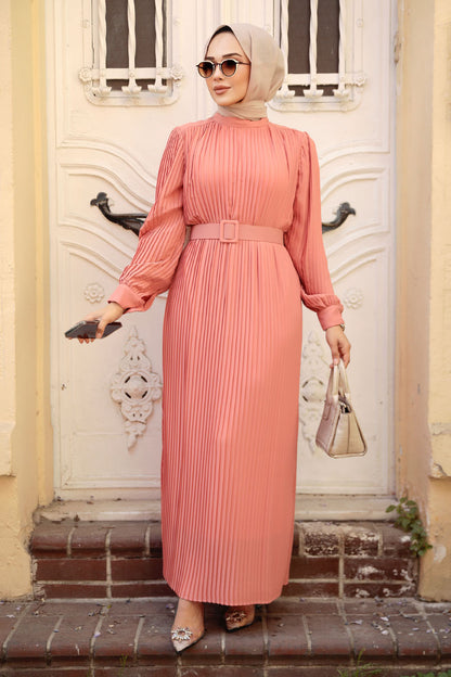 Salmon Pink Pleated Dress