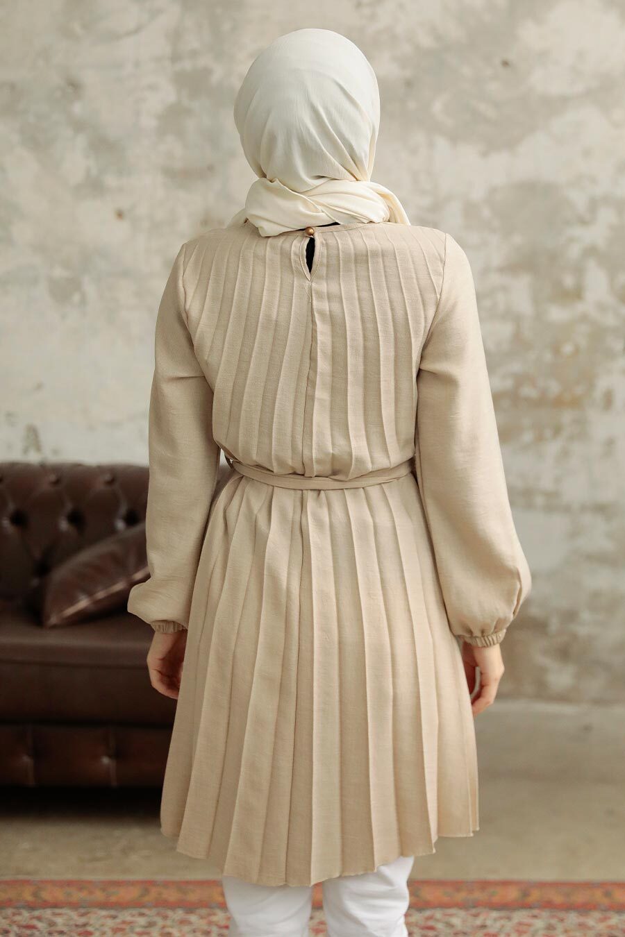 Pleated Beige Tunic