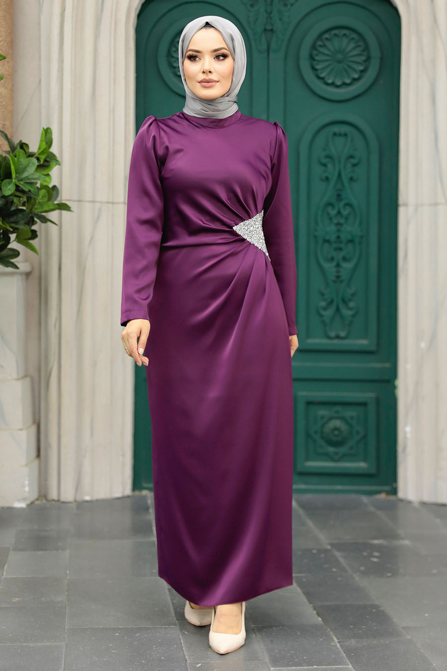Evening Purple Satin Dress
